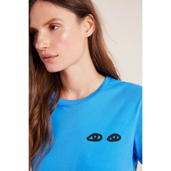 Clare V. Les Yeux Graphic Tee XS Blue Cotton Crewneck - Picture 5 of 12